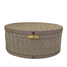 Caixa Decorativa Oval Palha e Couro P